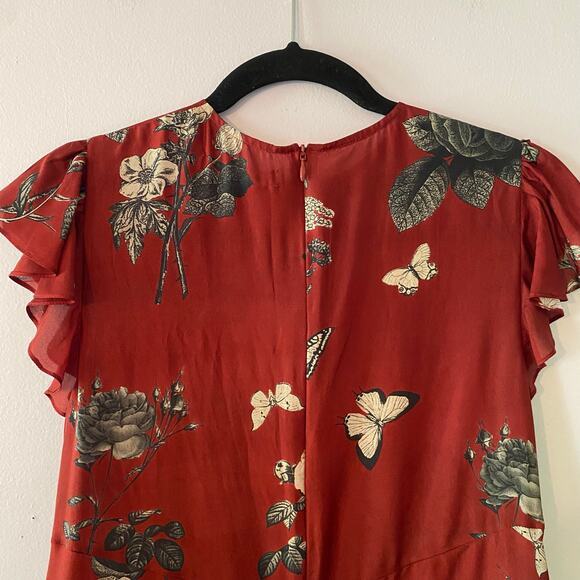 NWOT Biyan Red Rose Print 100% Silk Maxi Dress Romantic Flowy Women's size Small - Picture 7 of 15